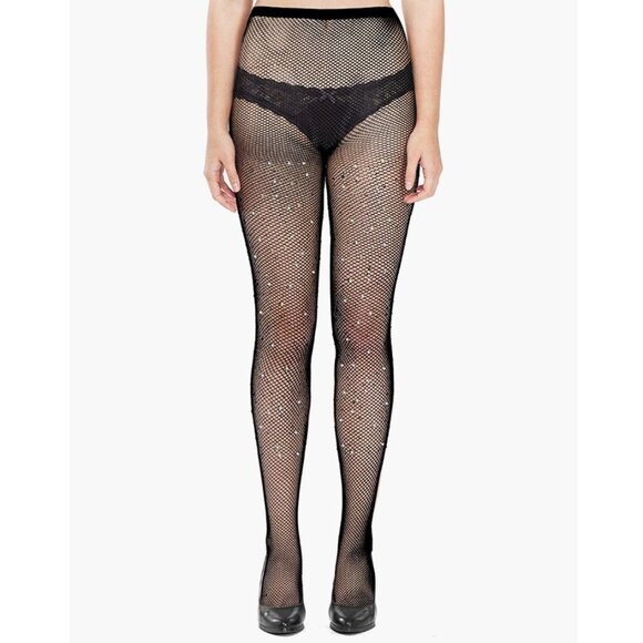 PACK OF 3 PAIRS!!! Black AB Crystal Rhinestone Mesh Fishnet Tights Pantyhose - Picture 7 of 9